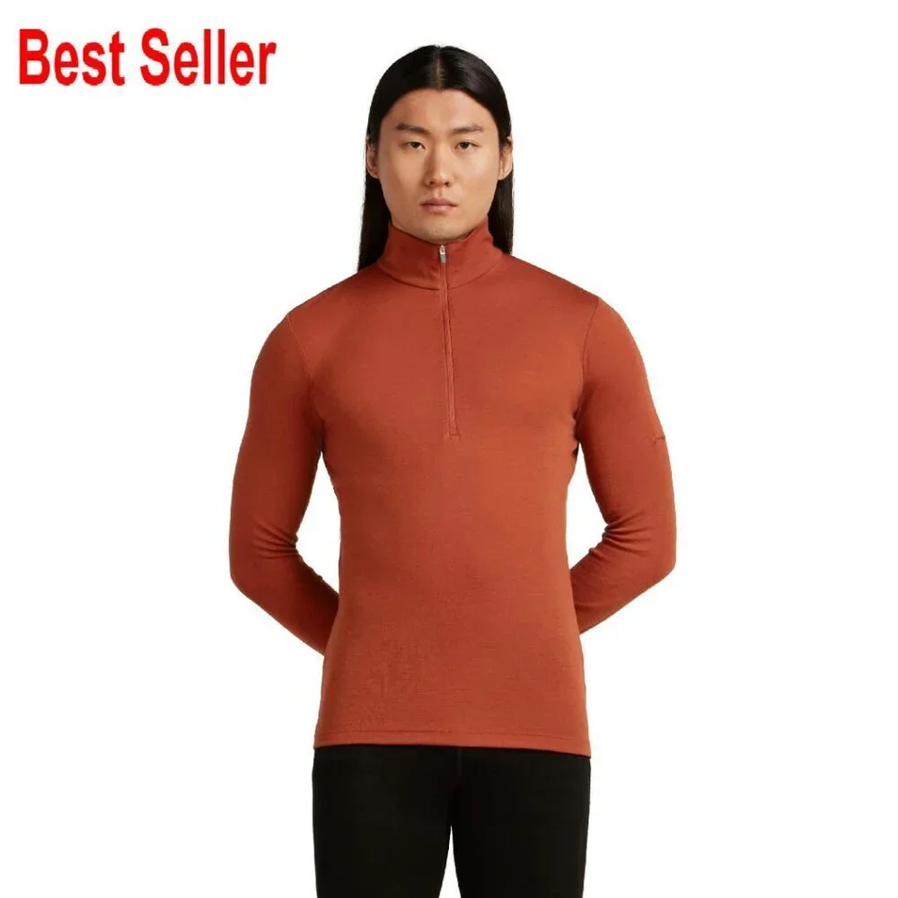 Men's Slim Fit Merino Wool Half Zip Thermal Top Lightweight Base Layer